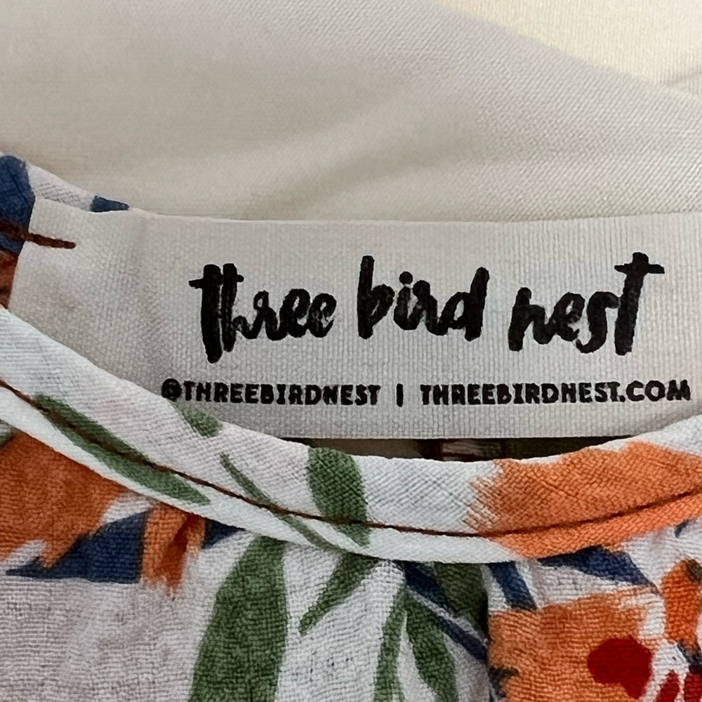 Three Bird Nest Floral Dress with Blue and Orange - Picture 2 of 7